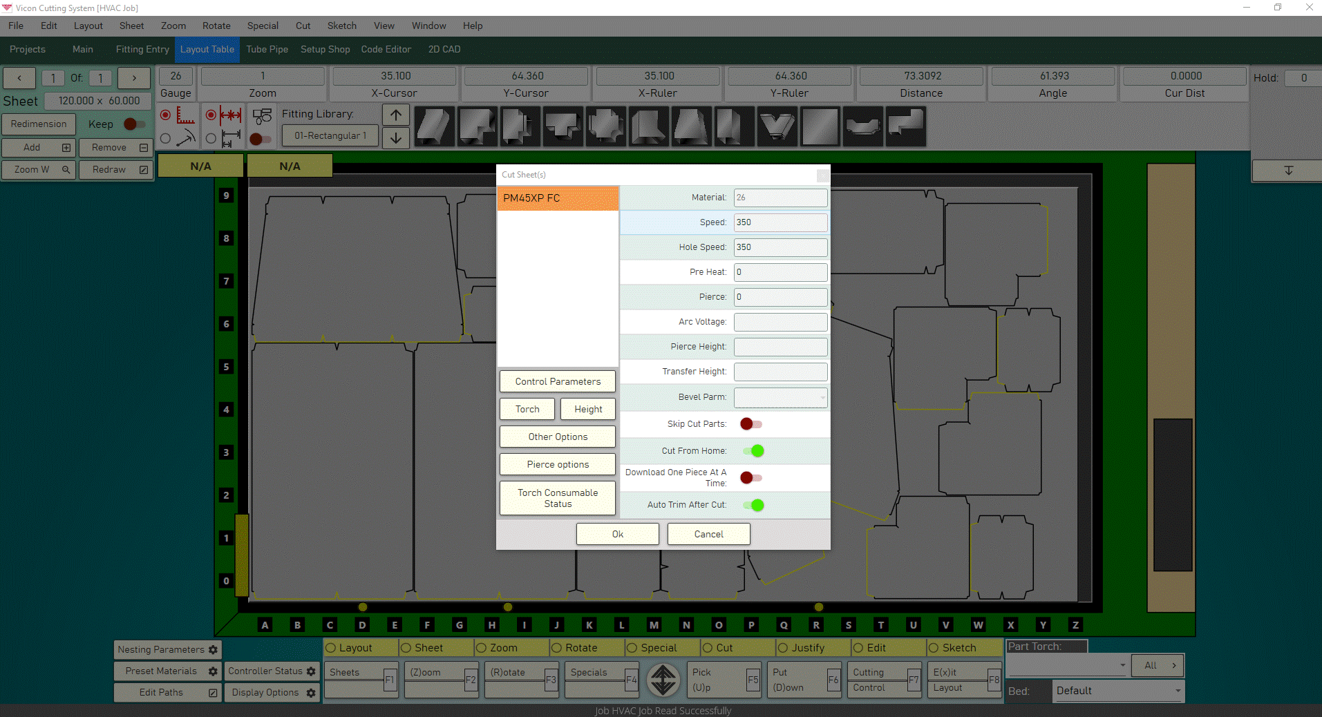 Vicon HVAC Software Cutting Screen